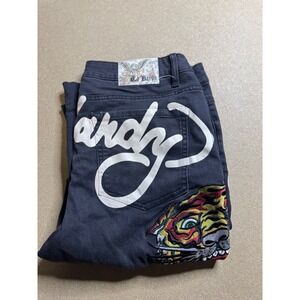 Ed Hardy Denim Jeans‎ Tiger Embroidered Bootcut Women's Black Size 34